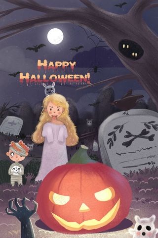 万圣节主题手绘风格竖图