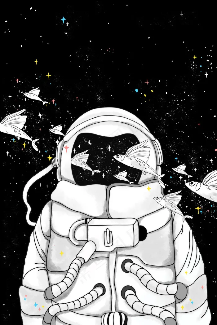 治愈系宇航员与飞鱼星际(3545X5315(DPI:300))psd模版下载