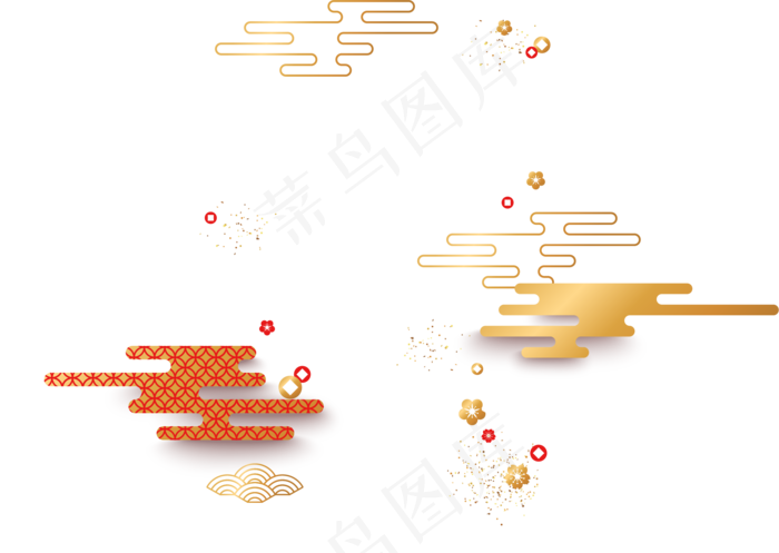 中国风祥云鼠年装饰图案,免抠元素(2153*1530px 300 dpi )ai矢量模版下载