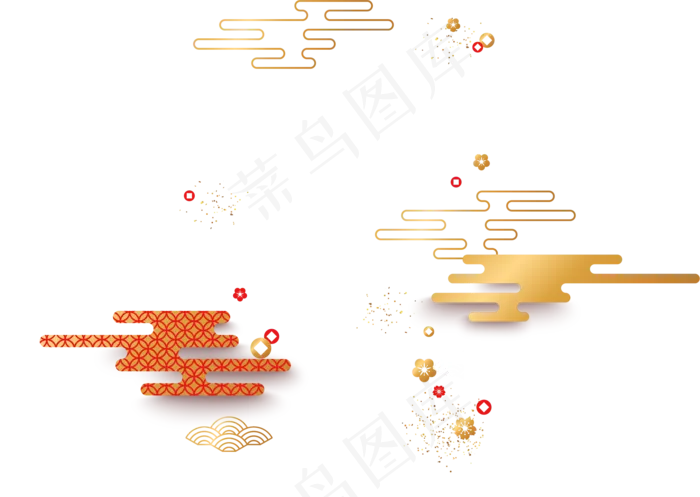 中国风祥云鼠年装饰图案,免抠元素(2153*1530px 300 dpi )ai矢量模版下载