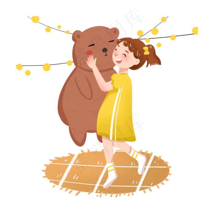 儿童节女孩与小熊玩偶PNG