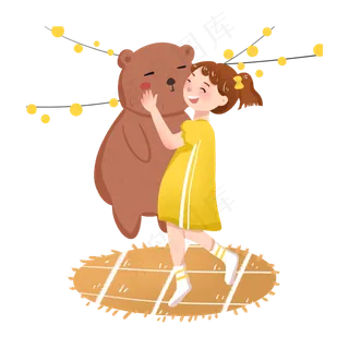 儿童节女孩与小熊玩偶PNG
