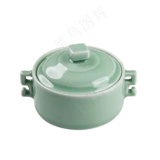 绿色有耳陶制炖盅,免抠元素
