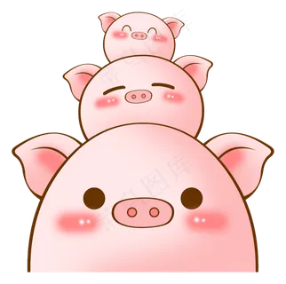 卡通手绘可爱猪猪一家开心迎新年,免抠元素