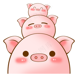 卡通手绘可爱猪猪一家开心迎新年,免抠元素