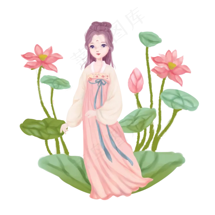 中国风治愈小清新荷花姑娘(2000X2000(DPI:300))psd模版下载