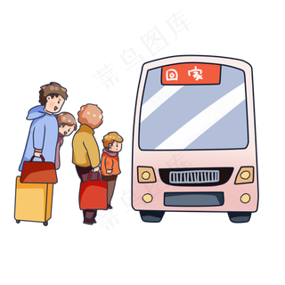 鼠年春运坐汽车回家,免抠元素