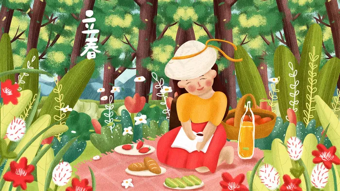 立春春天春季女孩春游配图