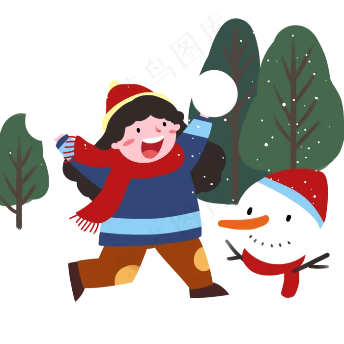大寒小女孩和雪人,免抠元素
