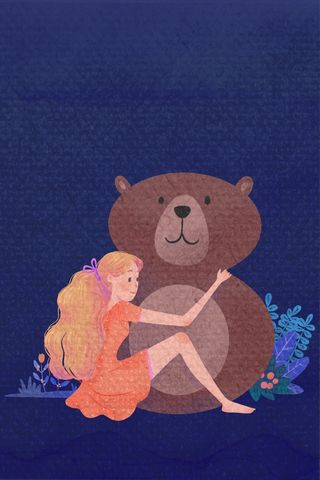 可爱女神节女生和玩具熊