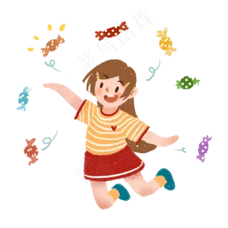 六一儿童节卡通手绘可爱女孩撒糖