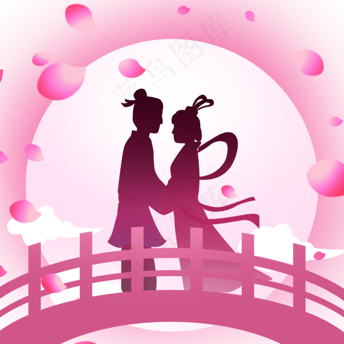 七夕节牛郎织女剪影,免抠元素
