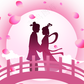 七夕节牛郎织女剪影,免抠元素