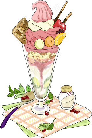 夏季夏日冷饮冰激凌手绘,免抠元素