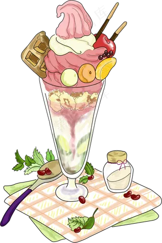 夏季夏日冷饮冰激凌手绘,免抠元素