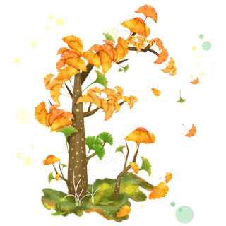 秋季金黄银杏树,免抠元素