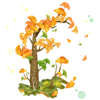 秋季金黄银杏树,免抠元素