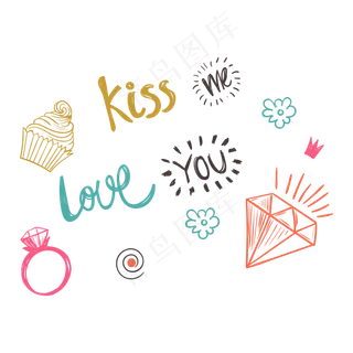 520手绘涂鸦婚礼装饰,免抠元素