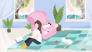 小清新春困的居家女孩