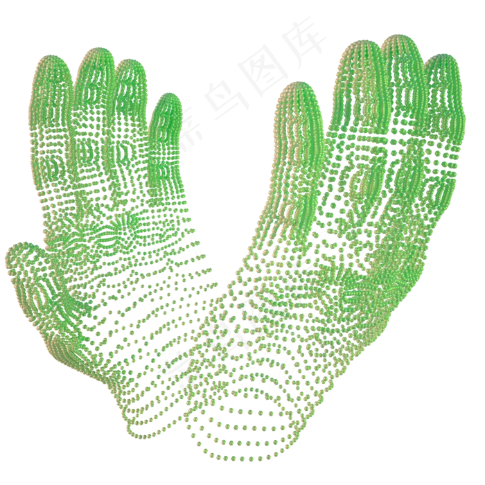 科技智能双手魔幻数据点状绿色张,免抠元素(2000*2000px 300 dpi )