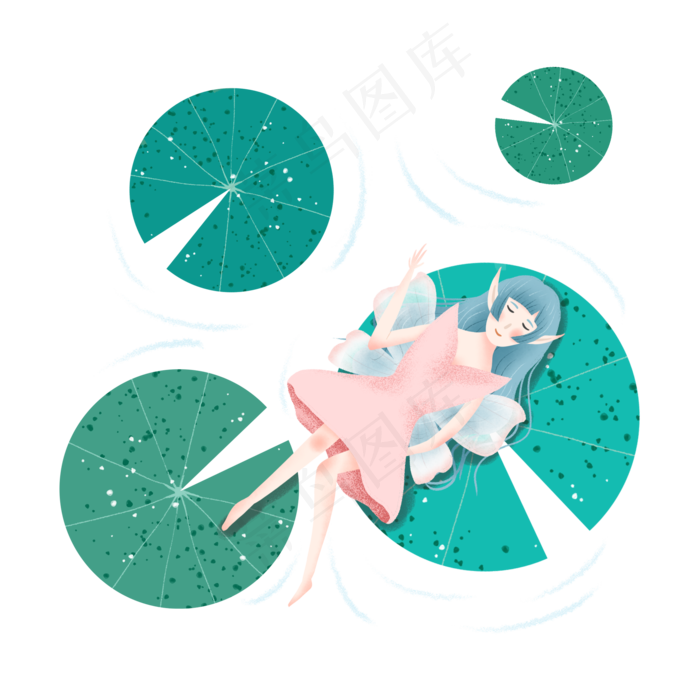 睡在荷叶上的小精灵(2000X2000(DPI:300))psd模版下载