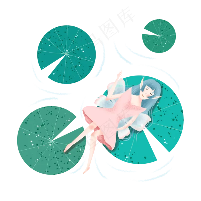 睡在荷叶上的小精灵(2000X2000(DPI:300))psd模版下载