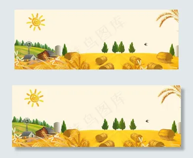 手绘芒种金色稻田banner