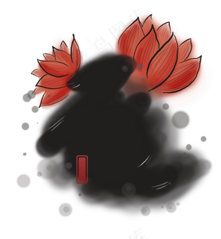 红色莲花墨痕文本框