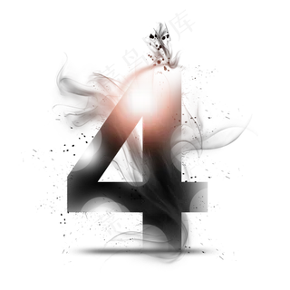 透明水墨艺术数字4,免抠元素艺术字