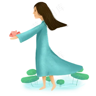 夏日夏季拿荷花的少女