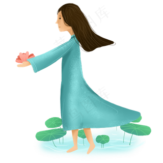 夏日夏季拿荷花的少女