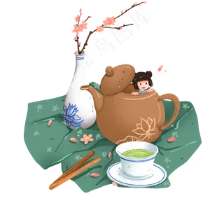 清明节可爱的茶饮茶具免抠元素
