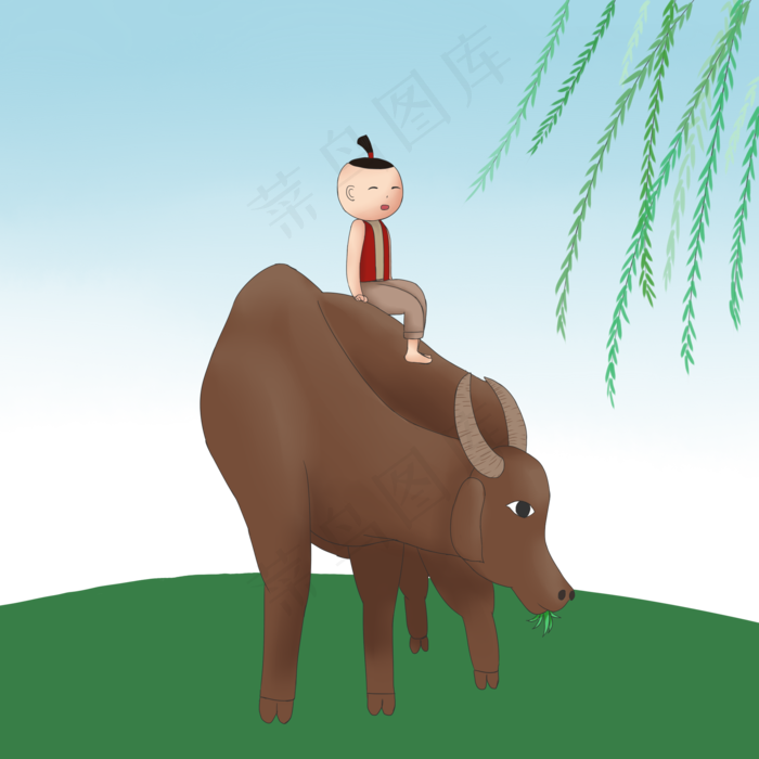 牧童放牛郎春季牛柳叶