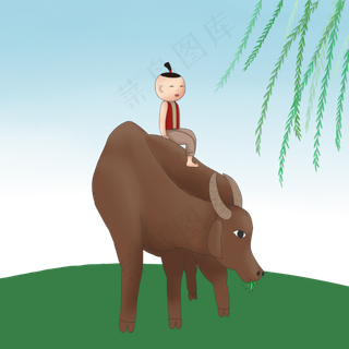 牧童放牛郎春季牛柳叶