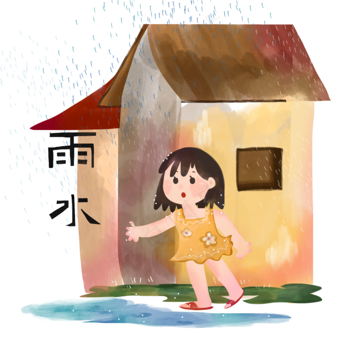 农历节气二十四孩童村舍乡村雨水,免抠元素(3000X3000(DPI:300))psd模版下载