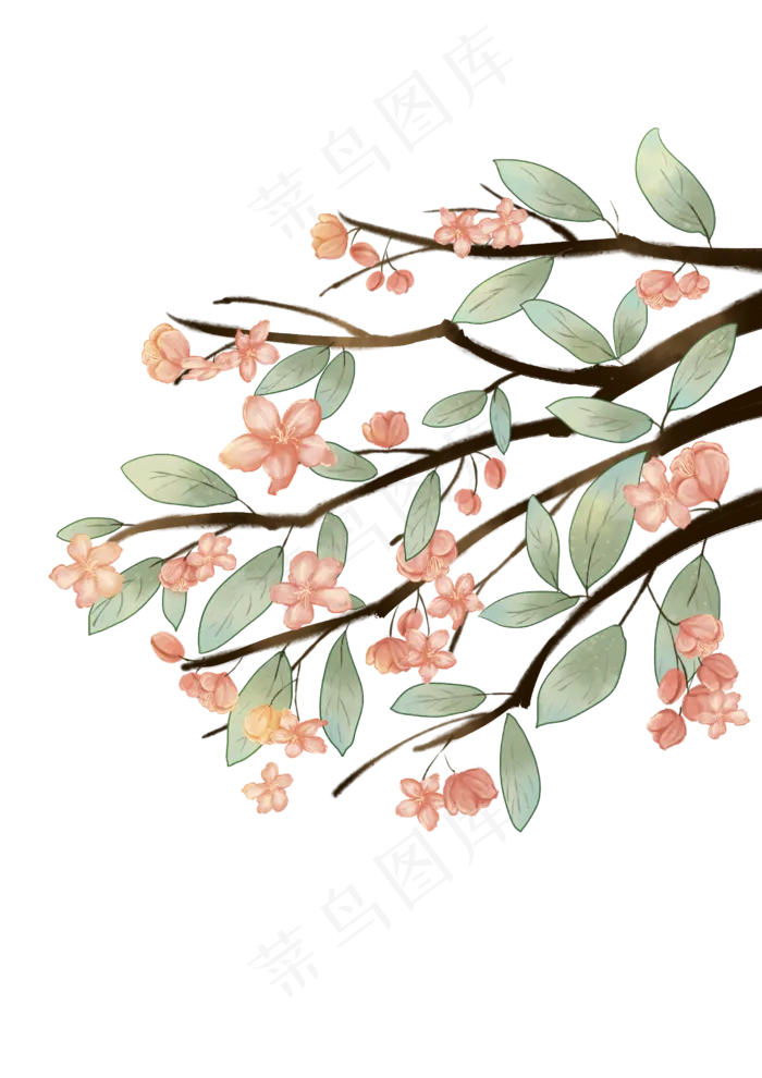 手绘古风花朵树叶(2480X3508(DPI:300))psd模版下载