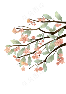 手绘古风花朵树叶