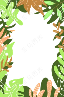 春季绿色扁平手绘植物边框免扣
