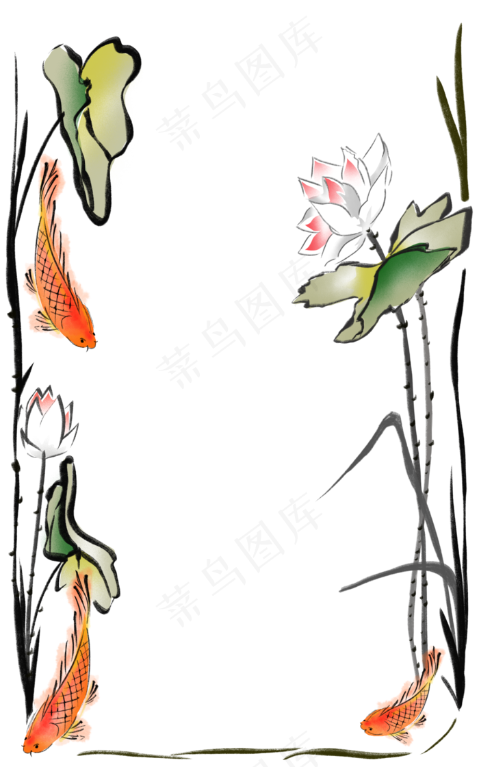 水墨荷花边框(2322X3714(DPI:300))psd模版下载