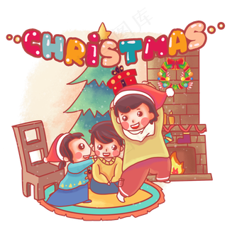 父亲圣诞夜温馨夜晚,免抠元素