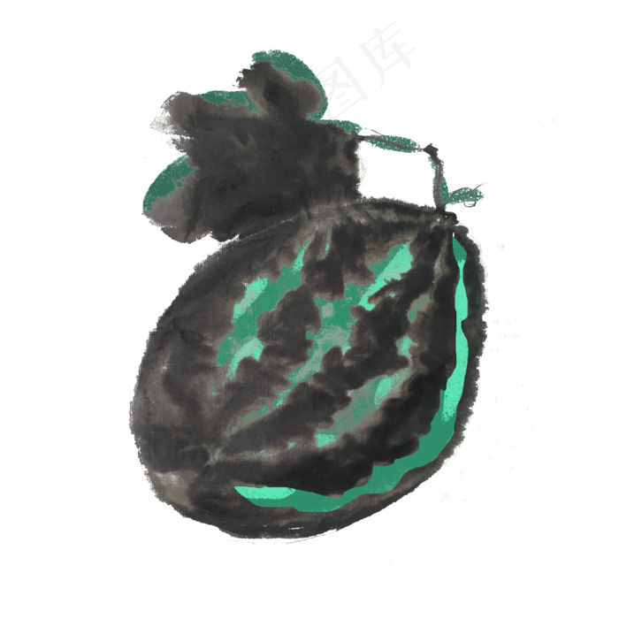 夏天西瓜水墨手绘插画