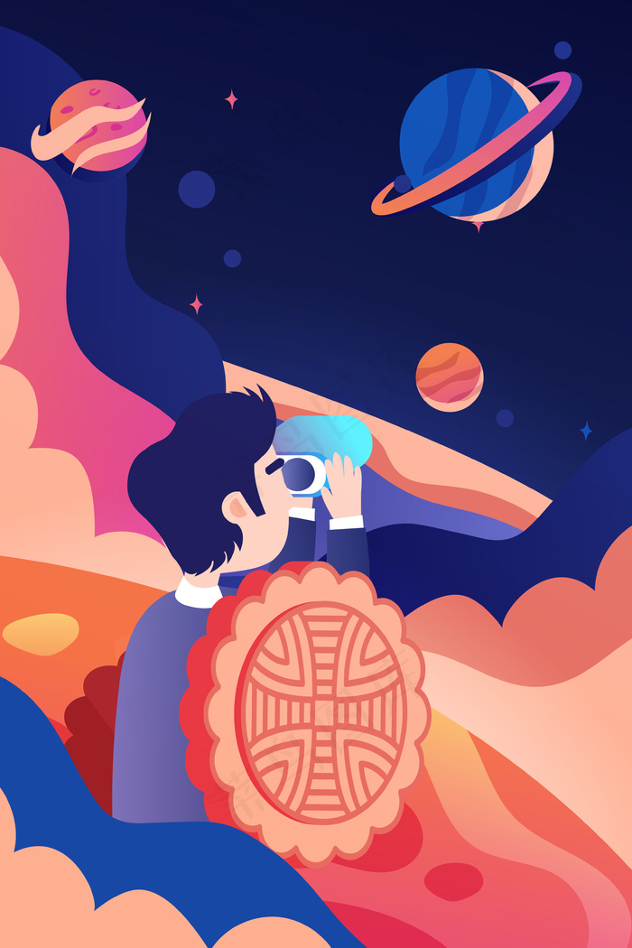 中秋节吃月饼望月科技中国风手机页面配图