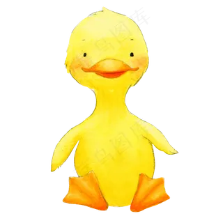 手绘水彩坐地小黄鸭