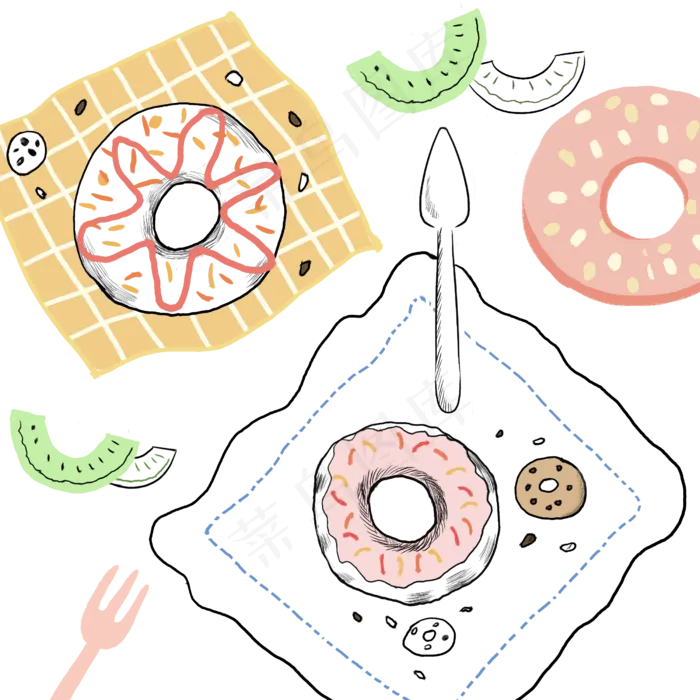 ins风餐桌美食甜点装饰底纹,免抠元素(2500X2500(DPI:300))psd模版下载