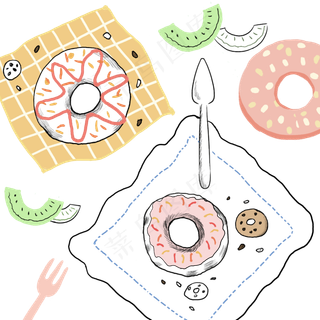 ins风餐桌美食甜点装饰底纹,免抠元素