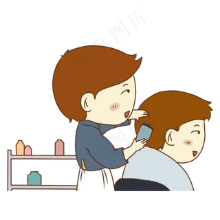 手绘卡通剪头发的师傅,免抠元素