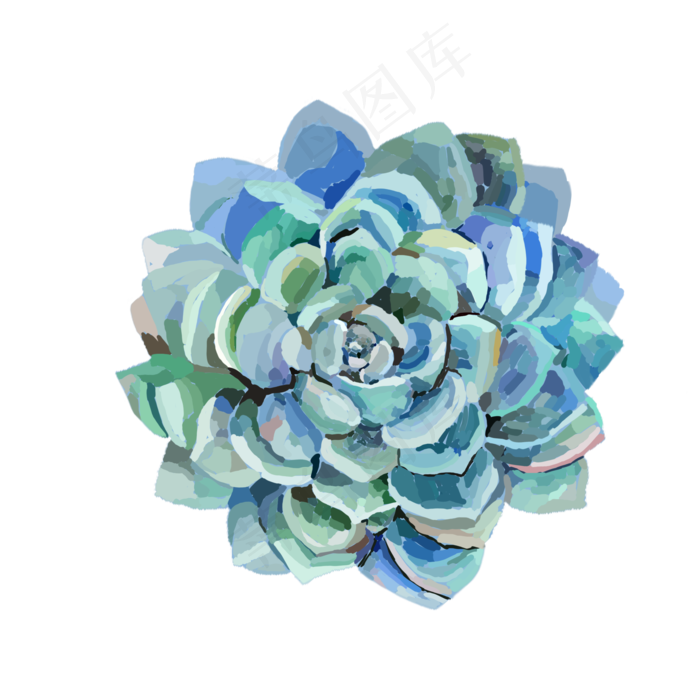 卡通手绘中国风油画多肉植物免抠(2000X2000(DPI:300))psd模版下载