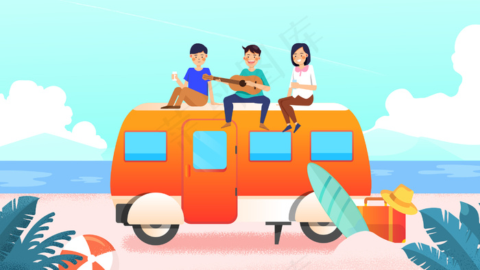 毕业季夏日出游旅行旅游海边横幅公众号配图(2880*1620px 300 dpi )ai矢量模版下载