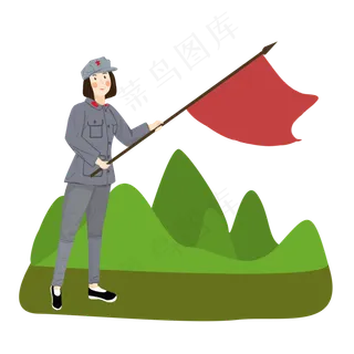 挥舞旗帜的红军战士