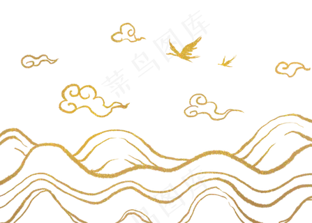 古风金线山水底纹,免抠元素